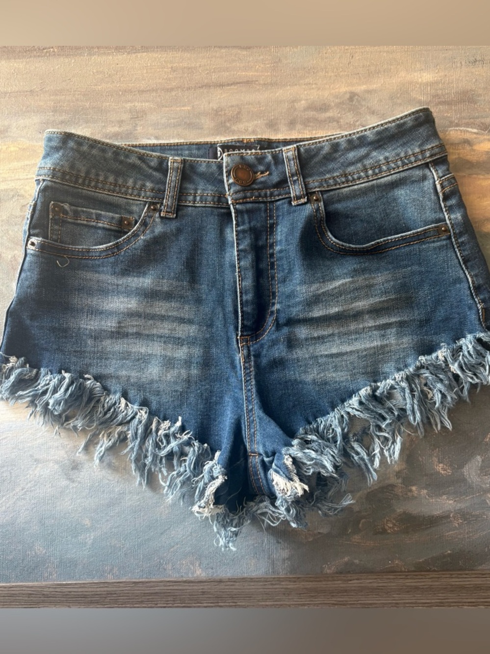 Boom Boom Jeans Distressed Frayed Edge Blue Denim Shorts